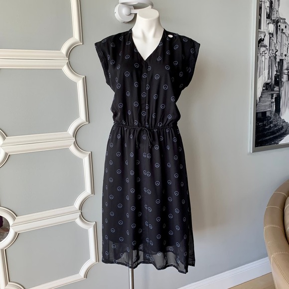 Overwatch Logo Tie Waist Chiffon Cosplay Midi Dress in Black Size Large - Picture 2 of 10